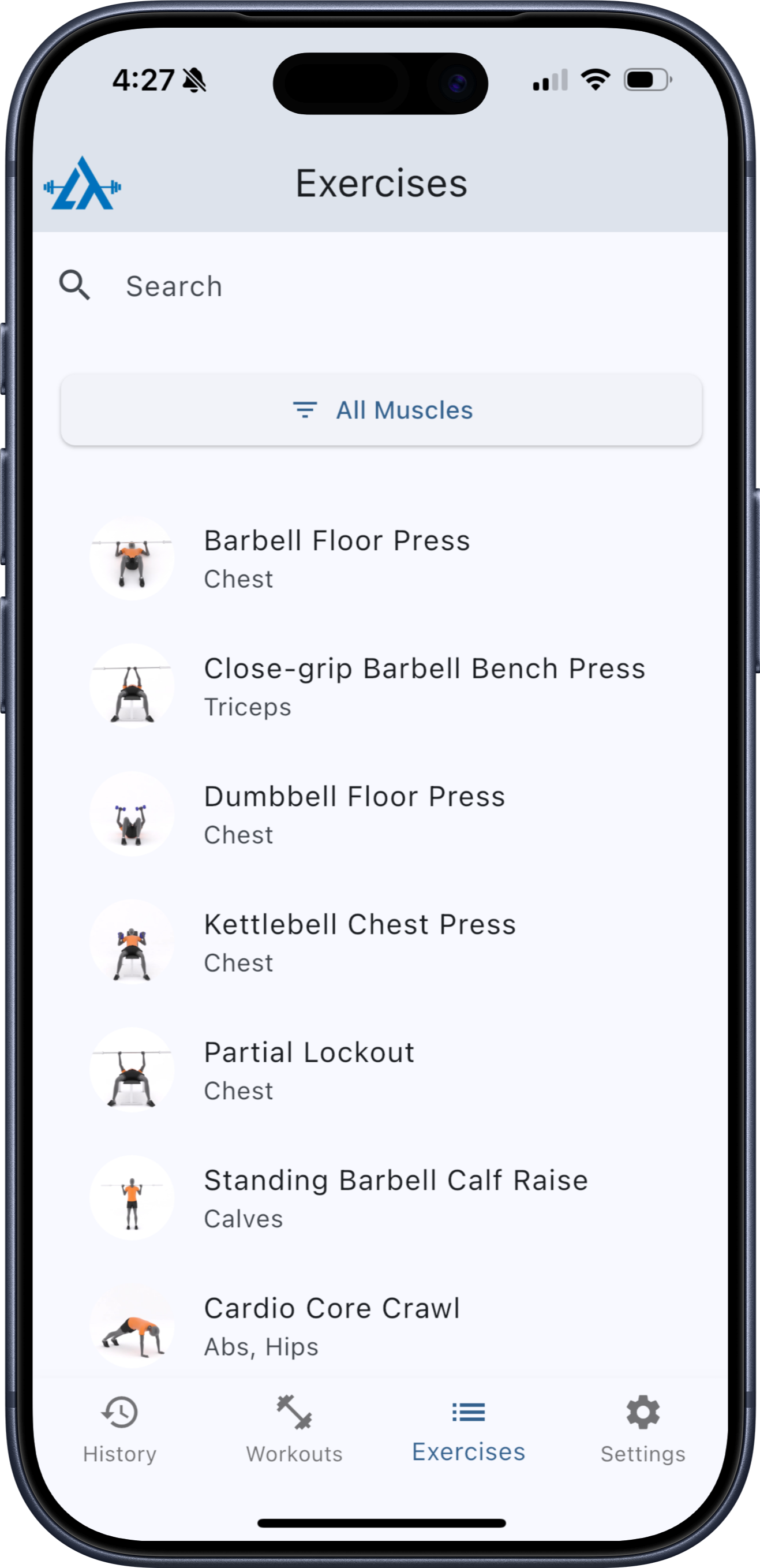 LiftTrack Exercise Library Interface